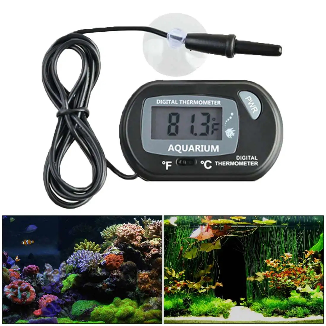 Aquarium Fish Tank Digital Thermometer Manufacturers Wholesale Celsius Fahrenheit Temperature Conversion Button Battery