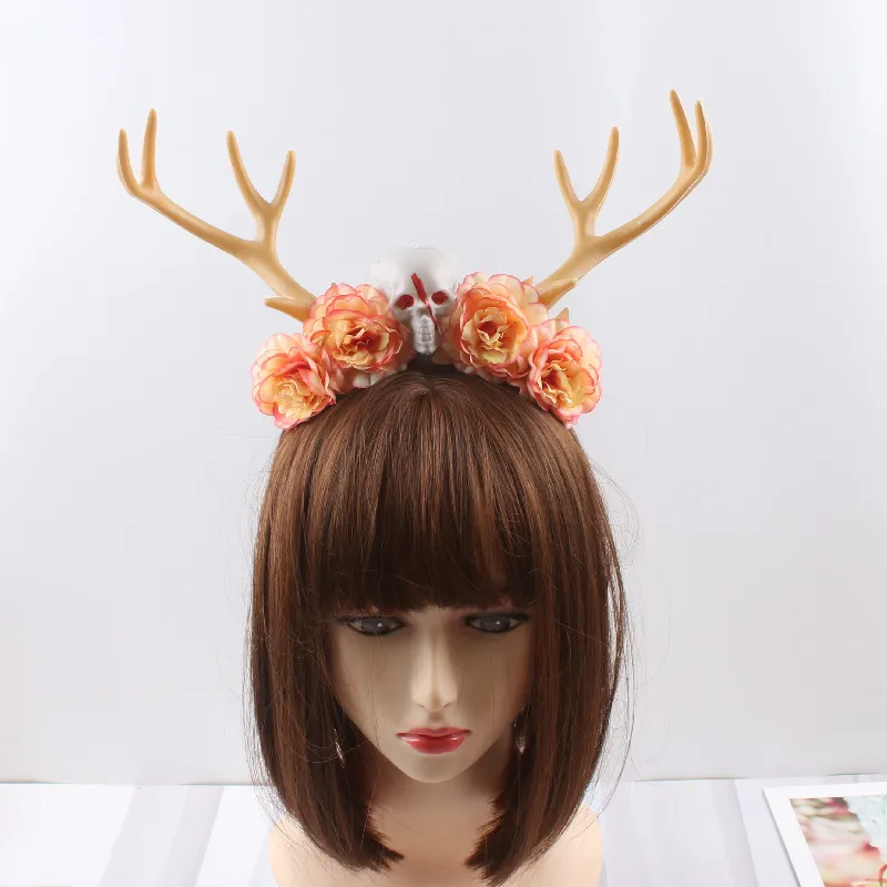 

8pcs Child Adult Simulation Flower Antlers Skull Headdress Halloween Fancy Dress Ball Birthday Party Navidad Christmas
