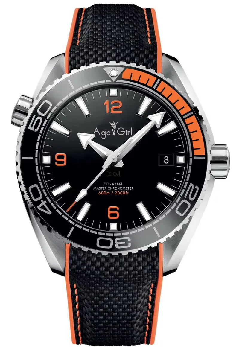 

Luxury Brand New Men Automatic Mechanical Orange Black Ceramic Canvas Leather Blue Stainless Steel James Bond 007 Sapphire Watch