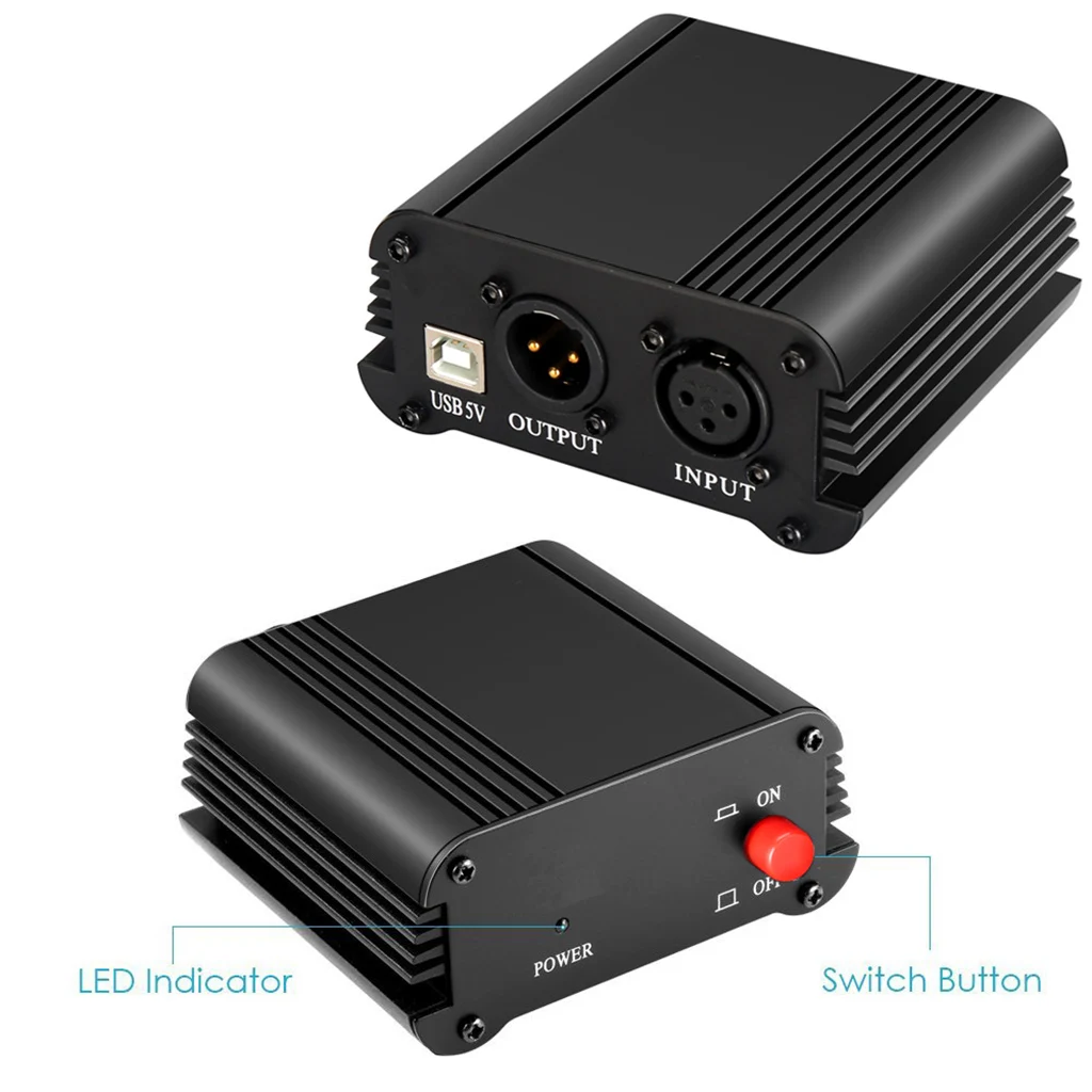 48V Phantom Power Supply with USB Cable XLR 3 Pin Cable for Condenser Mic