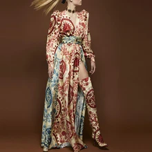 VERDEJULIAY осеннее модное подиумное Макси Платье женское с длинным рукавом элегантное с цветочным принтом с v-образным вырезом Вечерние Длинное платье в винтажном стиле