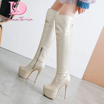 

DoraTasia Big Size 33-43 Ladies Platform Thigh High Boots Thin High Heels Zip Over The Knee Boots Women Sexy Party Shoes Woman
