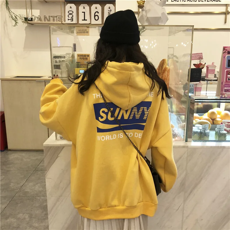 Зимний Повседневный флисовый женский худи с длинным рукавом желтый ...
