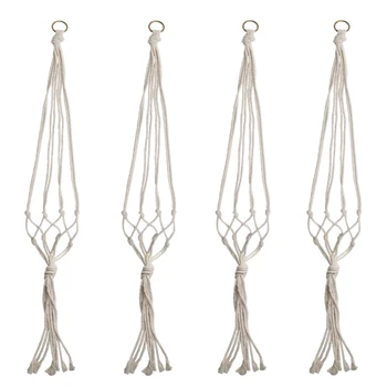

4 Pcs Macrame Plant Hanger Set Hanging Planter Handmade Cotton Rope For Indoor Outdoor Flower Pots (Pot Not Included),