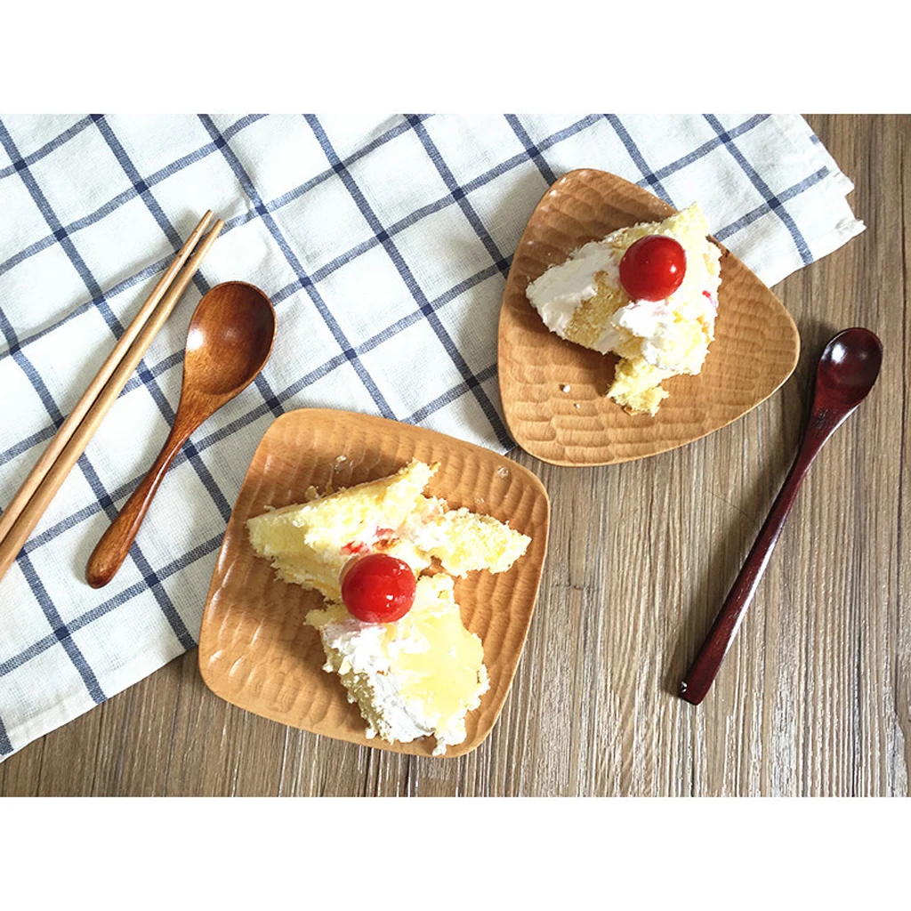 Japanese Style Triangle / Square Tray Food Cheese Plate Cafe Cake Platter Wood