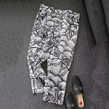 

VERDEJULIAY French Fashion High Street Design 2020 Spring New Knee Length Pants Women Romantic Print Cover Button Cotton Pants