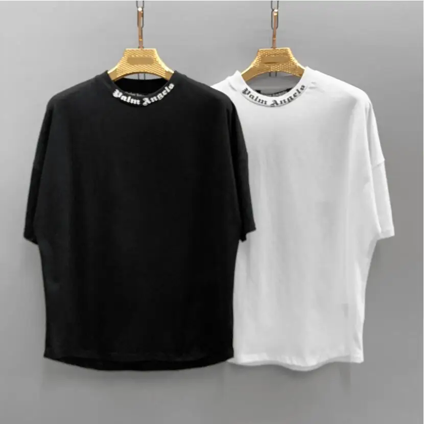 Palm Angels-Camiseta de algodón de manga corta con cuello redondo para hombre y mujer, camisa con logotipo de letra, estilo de pareja, regalo para novio 1