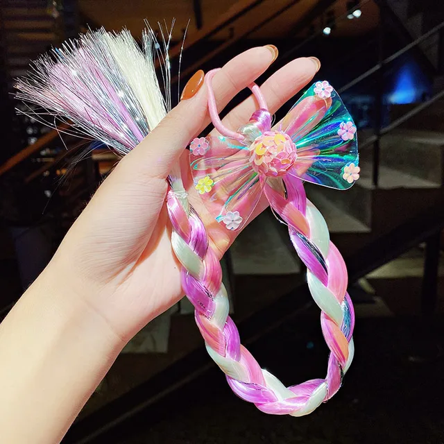 2021 New Girls Cute Cartoon Bow Butterfly Colorful Braid Headband Kids Ponytail Holder Rubber Bands Fashion Hair Accessories 26