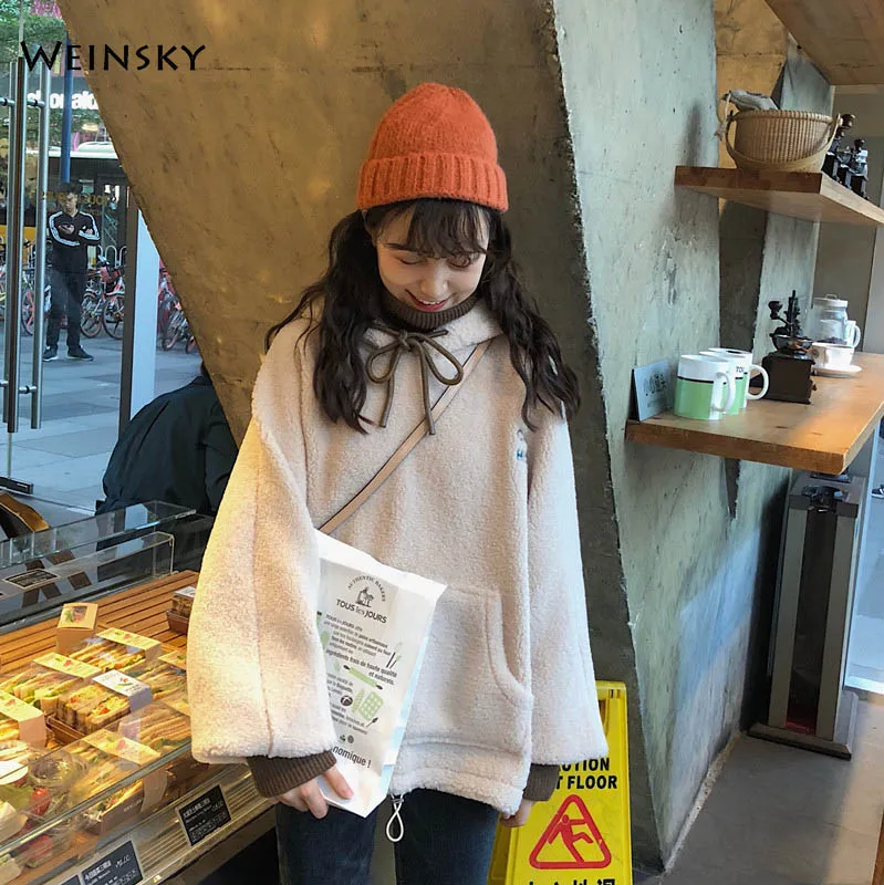 women Oversized Hoodie Korean Fashion Casual Style Sweatshirt 2019 New Artificial Lamb Cashmere Hoo