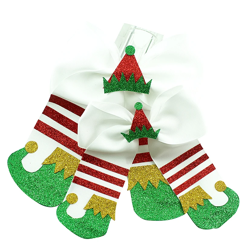 

5 PCS 7 Inch Santa Claus boots Christmas element girl lady hair bow bow rubber band holiday wear hair accessories 03