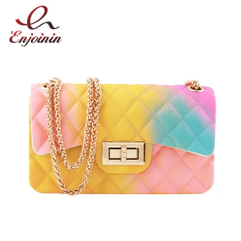 

Colorful Stitching Color Pvc Jelly Women Fashion Purses and Handbags Shoulder Chain Bag Girls Party Clutch Bag Bolsas Tote Bag