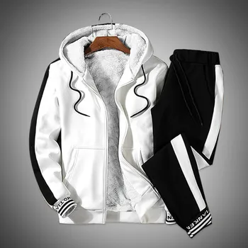 

Warm Tracksuits Men Set hooded Thicken Fleece Hoodies+Sweatpants Winter Spring Men's Sweatshirt Sportswear Set Male Casual Suits
