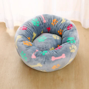 

New Pet Dog Footprints Round Plush Cat Bed House Pet Dog Bed For Dogs Products Nest Winter Warm Sleeping Cat Bed Mat New