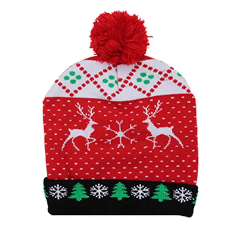 Светящиеся рождественские шапочки с помпоном, теплая вязаная шапка для детей и взрослых, праздничная вязаная шапка, новогодняя зимняя одежда, аксессуары - Цвет: D