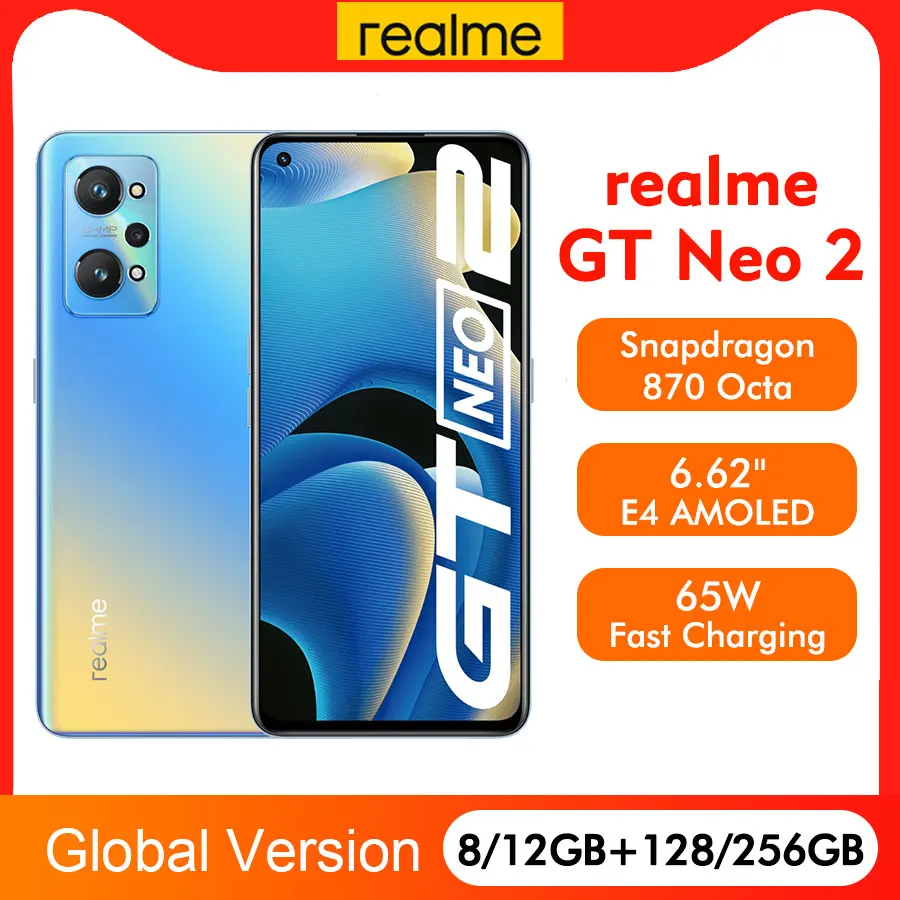 Смартфон глобальная версия realme GT Neo 2 8/12 Гб 128/256 ГБ Восьмиядерный процессор Snapdragon
