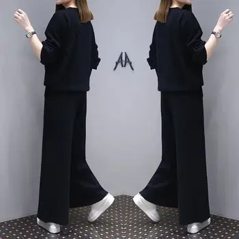 

Plus-sized Women's Western Style Set Female Spring New Style Fat Cover Belly Tibetan Meat Slimming Wide Leg Pants