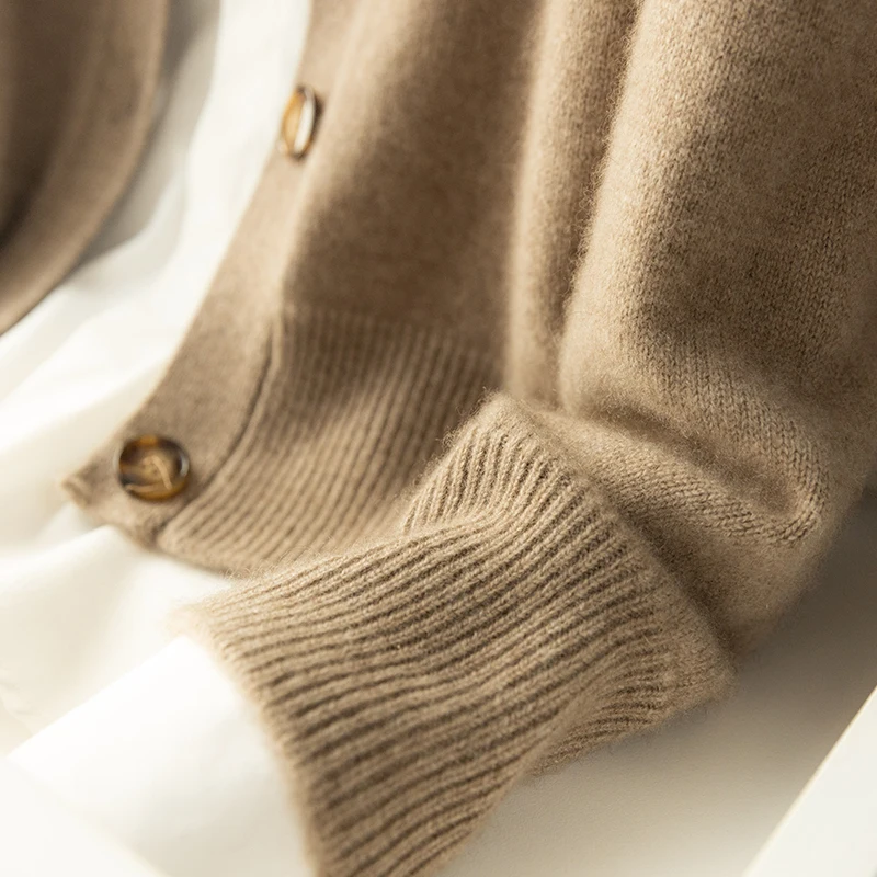 Autumn and Winter 100% Wool Cashmere Sweater Women's Self-Cultivation Half High Neck Cardigan Warm Knitted Sweater Women 3