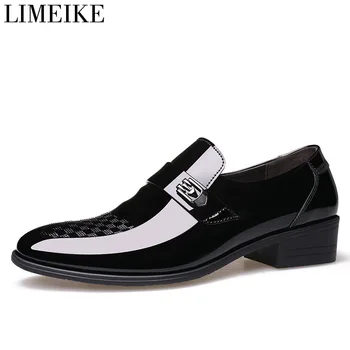 

LIMEIKE Mens Wedding Shoes Brand Patent Leather Shoes For Men Italian Black Dress Shoes Men