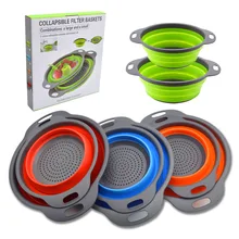2pcs/Set Kitchen Tools Foldable Silicone Colander Fruit Vegetable Washing Basket Strainer Collapsible Drainer