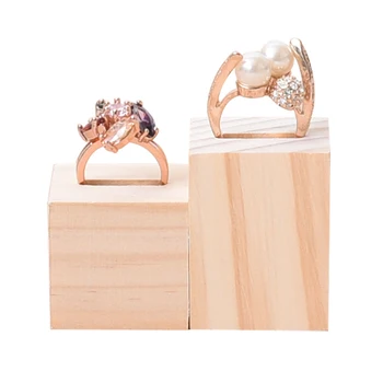

2pcs Wood Ring Display Jewelry Stand Wooden Jewellery Organizer Storage Case