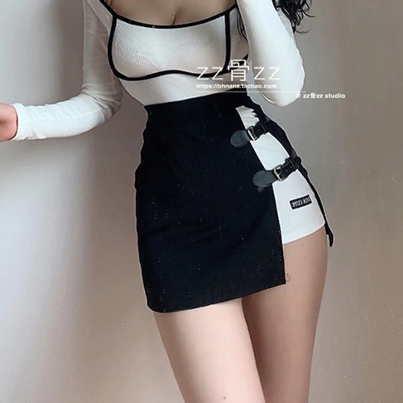 WOMENGAGA Leather Button Split Irregular High Waist Korean Micro Skirt Short Mini Skirts Korea Hot Sexy Women Streetwear MFV0 | Женская