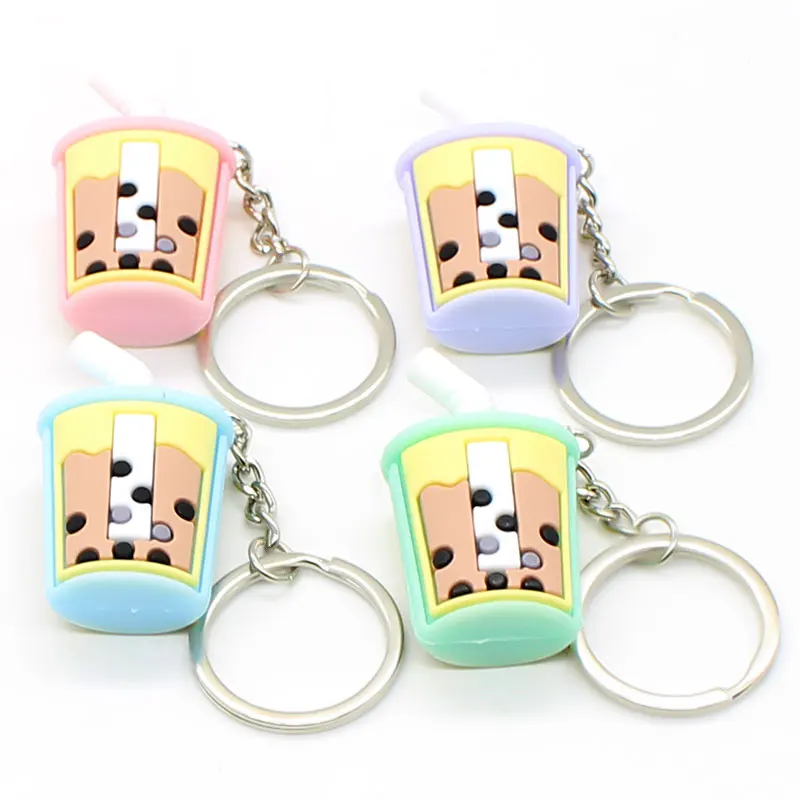 

Cute PVC soft glue pearl milk tea key ring pendant Fashion Drink cup Car Key Chains hang accessories Popular Ornament #LS1909051