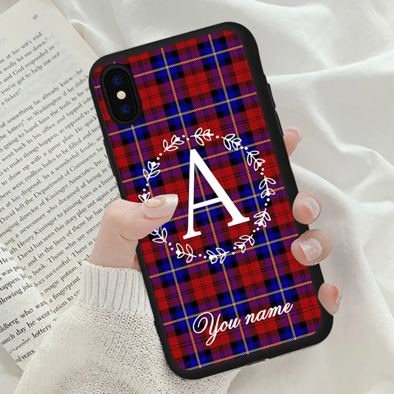 

Checkerboard Geometric Black Soft Phone Case For iphone 11 Pro Max X XS Max 7 8 6 Plus XR Case DIY Custom Name and Initials case