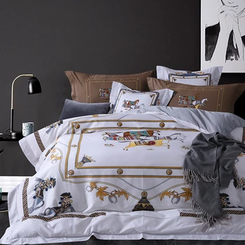 

Premuim Luxury Bedding Linen Set 140S Soft Cotton Fashion Vintage Coverlet Horse Style Duvet Cover Sheet Free Shipping