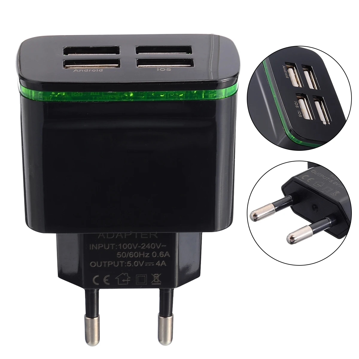 4 Port USB Wall Charger 5V 4A Power Plug Travel Adapter EU Plug 110-220V
