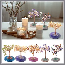 

1PC Crystal Tree Amethyst Aquamarine Handmade Lucky Tree Decoration Agate Slices Stone Mineral Ornaments Home Decoration #Z