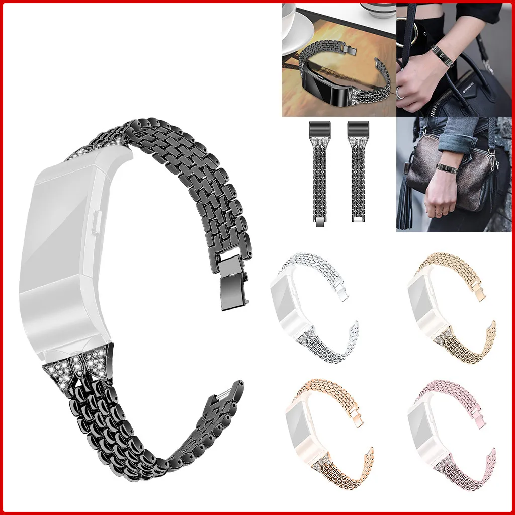 Bling Нержавеющая сталь металлический браслет для ремня для FitBit Charge 2/3 Смарт-часы с браслетом-долговечные аксессуары#906