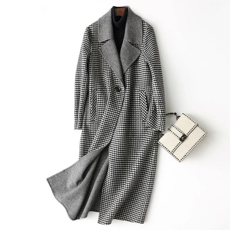 

Woman Wool Coat England Style Double sided Women's Cashmere Coats Plaid Autumn Winter Jacket Women 37135 WYQ1198