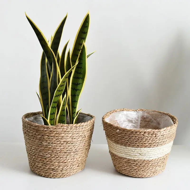 Flower Pots & Planters Nordic Handmade Straw Storage Basket Indoor Outdoor Flower Pot Plant Container Home Living Room Bedroom Decoration winter plants for pots