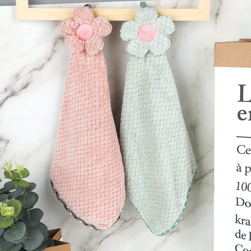 Lovely Sunflower Coral Velvet Flower Hand Towels Bathroom Hanging Towel Lint-Free Cleaning Cloth Cleaner Kitchen Absorbent Dishc