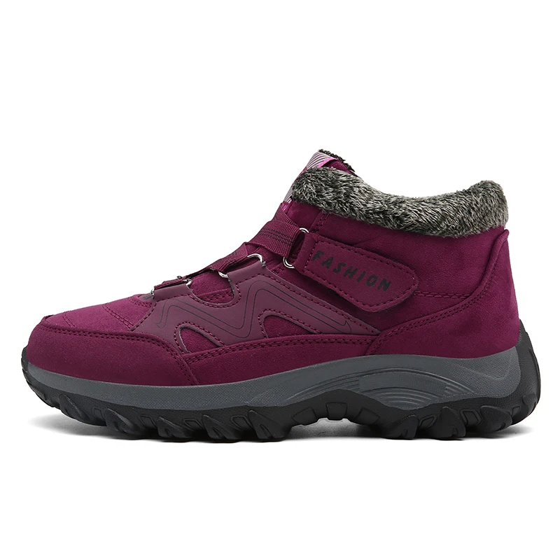 Уличная зимняя обувь для влюбленных; теплые плюшевые повседневные ботинки на липучке; модная зимняя обувь для влюбленных; большие размеры 35-46 - Цвет: Purplish Red