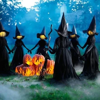 

Hand in hand Witch Halloween Decoration Voice Control Induction light Emitting Sound 3pcs Witches Haunted House Decoration Props