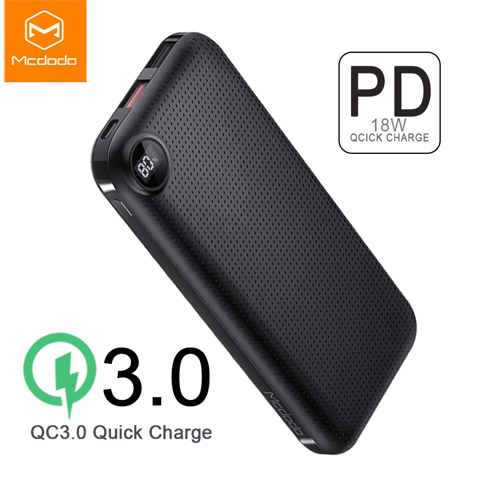 Mcdodo power Bank 10000 мАч usb type C PD 18 Вт Быстрая зарядка для iPhone Xiaomi светодиодный дисплей QC 3,0 повербанк портативное зарядное устройство