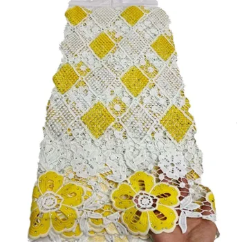 

Hollow Out African Lace Fabric With Stone 5Yards Water Soluble Embroidered French Tull Lace Fabric DIY Sewing Nigerian Lace