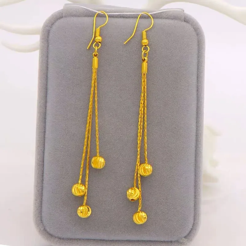 

Ladies 3 Lines Drop Earring Yellow Gold Filled Temperament Long Tassel Bead Dangle Earrings for Women Jewelry Wholesale