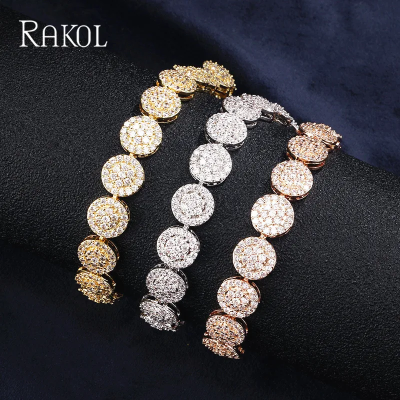 RAKOL Brand New Trendy Design Cute Round Cut Pink Cubic Zirconia Bracelet For Women Birthday Gift Jewelry