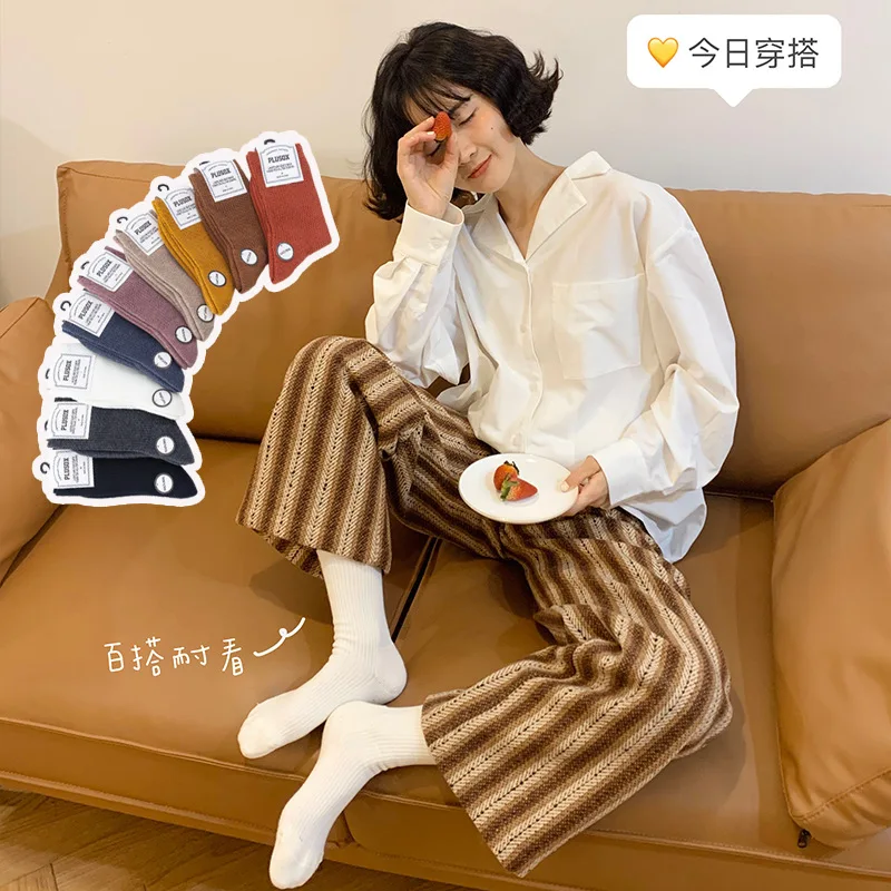 

LEOSOXS Women's socks mid-tube pure cotton socks autumn and winter thickening with fluffy ring warm pile socks day anti pilling