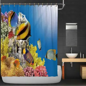 

Ocean Fabric Shower Curtain,Coral Colony on a Reef Top in Red Sea Egypt Exotic Fishes Aquatic Underwater Life for Bathroom