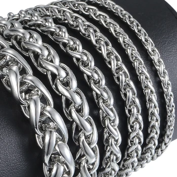 

7-11" Smooth Men's Bracelet Silver Color Stainless Steel Wheat Link Bracelets Male Jewelry Hip Hop 3-10mm KBM161