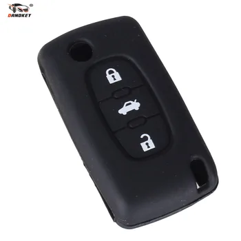 

Dandkey Silicone Cover For PEUGEOT 406 407 408 307 308 107 207 2008 607 3 Buttons Flip Folding Key Case Car holder