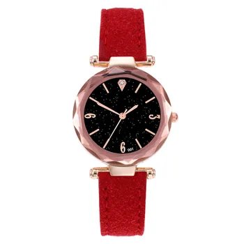 

Fashion Ladies Quartz Watch Girl Red Soft Leather Strap Diamonds Digital Pattern Alloy Dial Women Watches Couple Wristwatch Mens