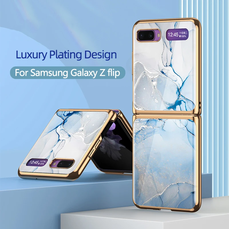 GKK Роскошный чехол из закаленного стекла с рисунком для Samsung Galaxy Z флип-кейс двумя
