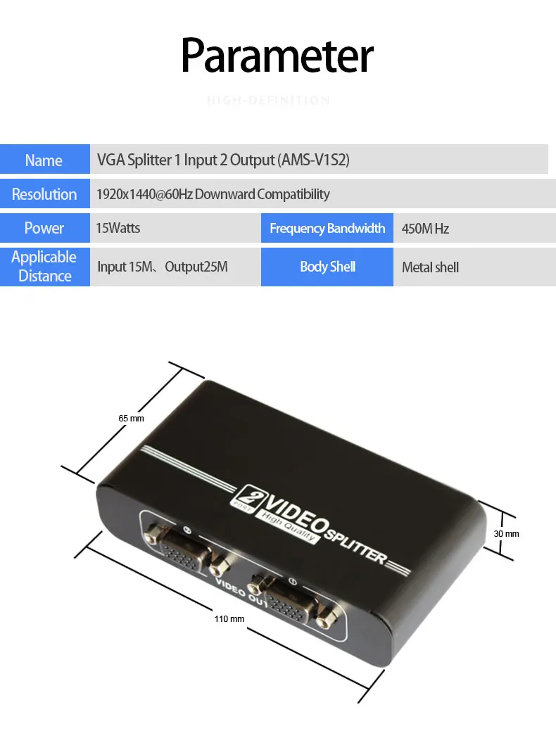 AMS V1S2 1 в 2 из vga сплиттер для наружных светодиодные дисплеи экраны или внутренний рекламный дисплей
