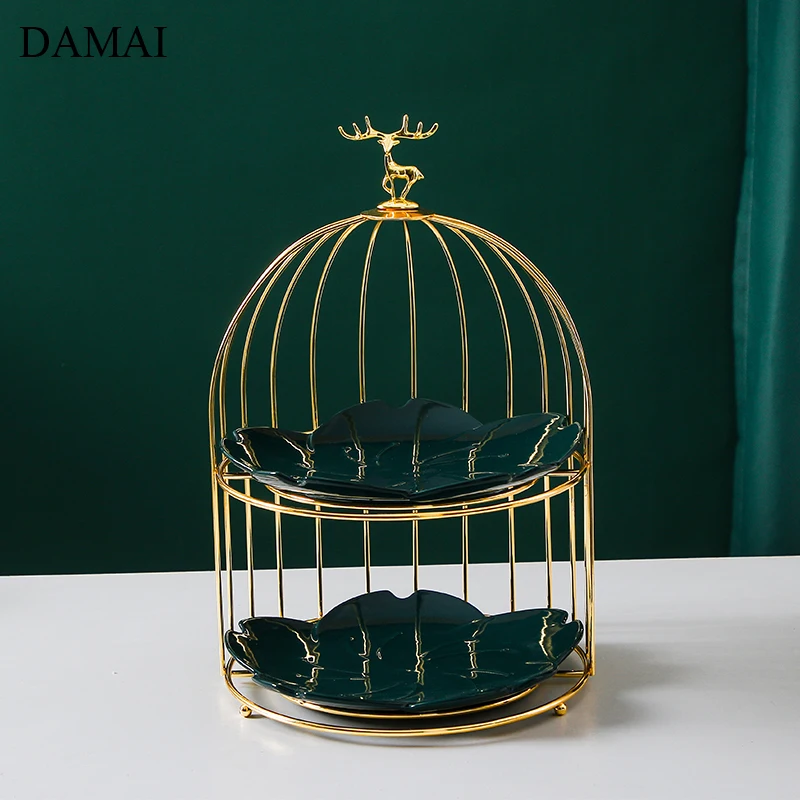 Golden Deer Decorative Cake Stand Creative Three Layers Bird Cage Iron Frame Dessert Display Plates Afternoon Tea Decoration 4