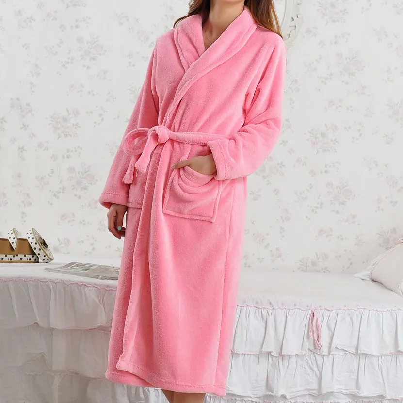Coral Fleece Women Robe Winter Warm Kimono Gown Thicken Flannel Nightwear Sleepwear Female Casual Bathrobe Intimate Lingerie