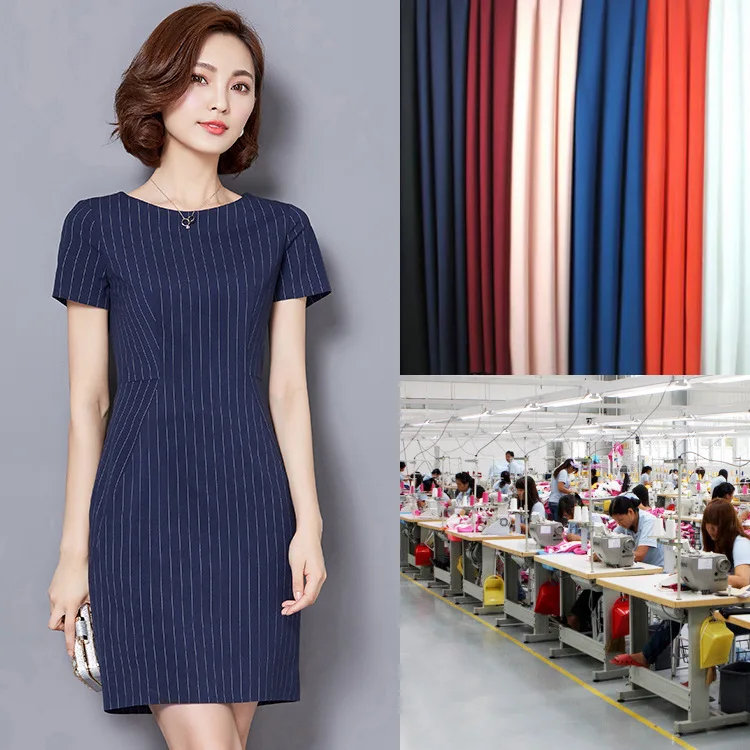 

New Style Dress WOMEN'S Dress Slim Fit Commuting Ol Mid-length Large Size Stripe Short Sleeve Business Dress Zi Xia